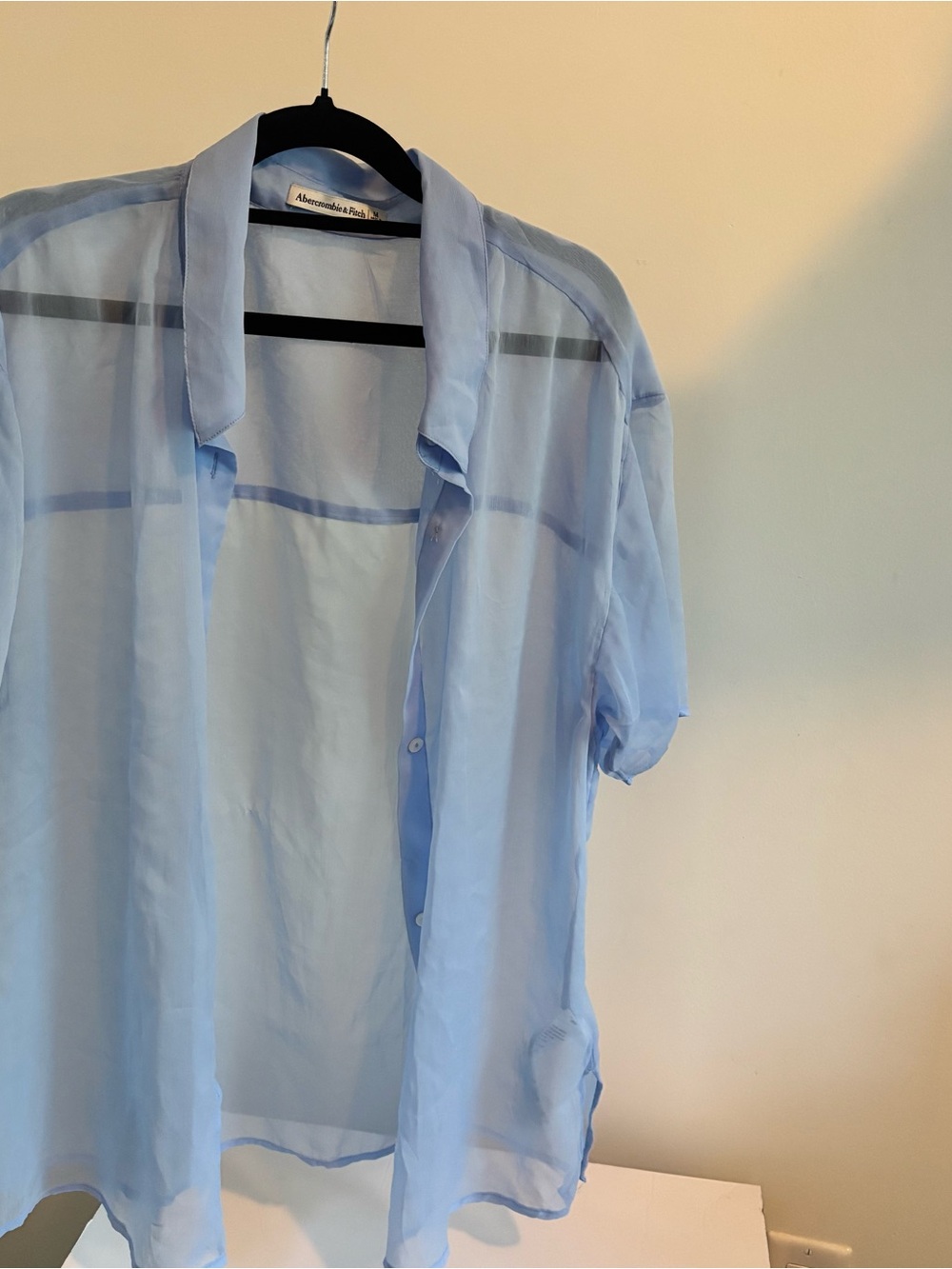 Abercrombie & Fitch Light Blue Sheer Short-Sleeve Button-Down Shirt